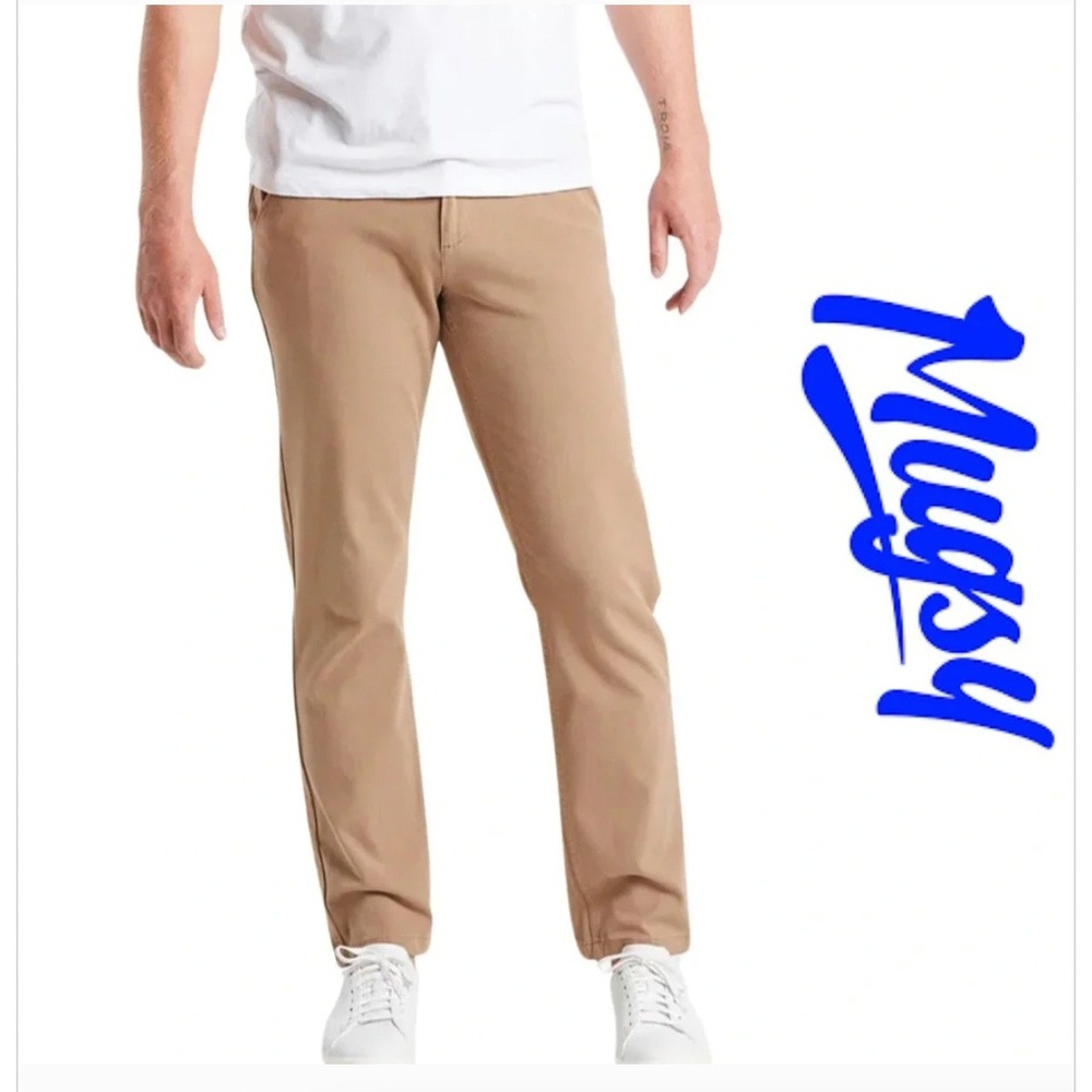 Mugsy Belmonts Mens 38x34‎ Chino Pants Khaki Brown Stretch K6PNBG Slim Straight